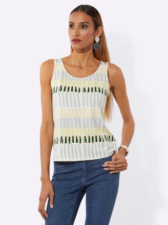 Cr&eacute;ation L Shirttop CREATION L, Damen, Gr. 36, ecru, moos, bedruckt, 95% Viskose, 5% Elasthan, bedruckt, gemustert, mehrfarbig, Rundhals, Tops Shirttop