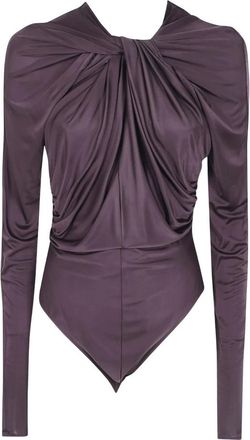 Balmain Twist Detail Viscose Jersey Bodysuit - Dames - Bodies - Bruin - S - Tweed - Tops
