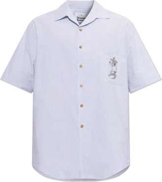 Vivienne Westwood Bowling Shirt - Heren - Korte mouwen Overhemden - Blauw - S - Katoen - Overhemden