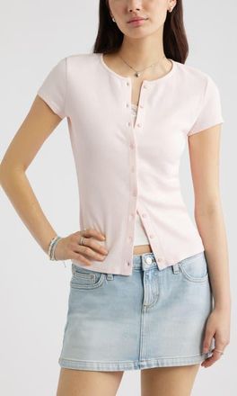 BP. Short Sleeve Rib Knit Cardigan in Pink Balm at Nordstrom, Size Xx-Small