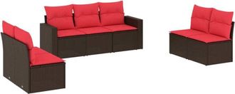 vidaXL Juego De Sof&aacute;s De Jard&iacute;n 7 Piezas Con Cojines Rat&aacute;n Pe Marr&oacute;n Vidaxl