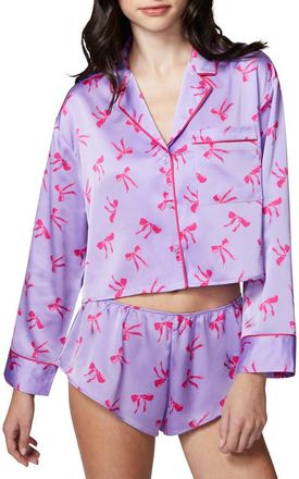Florence By Mills Satin Sleep Crop Pajama Top in Millie Lav Bows at Nordstrom, Size X-Large
