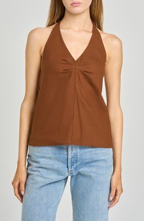 Wayf Kaia Linen Blend Halter Top in Chocolate at Nordstrom, Size X-Large