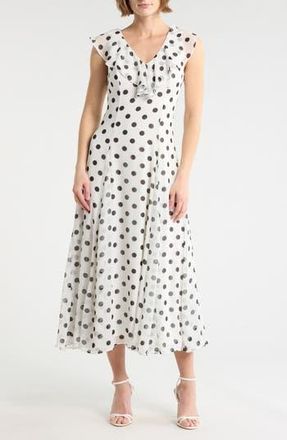 Wayf Ruffle Godet Maxi Dress in Ivory Polka Dot at Nordstrom Rack, Size X-Small