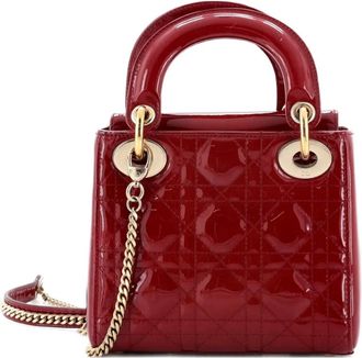 Dior Lady Dior Chain Bag Cannage Quilt Patent Mini satchel - Rosso
