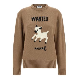 Moschino Trui met ronde hals - Dames - Truien - Beige - Maat: L Wol