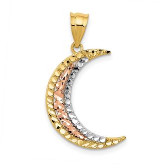 Diamond2Deal 14k Two-tone Gold White Rhodium Diamond-cut Moon Pendant