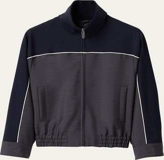 Miu Miu 3/4-Sleeve Cropped Track Jacket