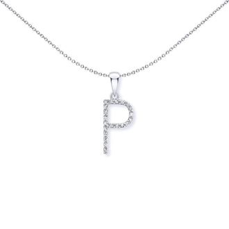 Jewelco London 9ct White Gold Diamond Initial Charm Pendant Letter P - INNR029-P