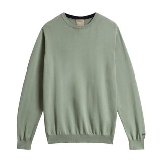 Woolrich Round-neck Knitwear, male, Green, Size: S Logo Cotton Crewneck