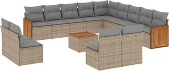 vidaXL Set Sof&aacute;s De Jard&iacute;n 14 Pzas Con Cojines Rat&aacute;n Sint&eacute;tico Beige Vidaxl