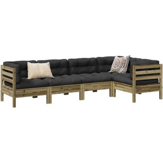 vidaXL Set De Sof&aacute;s Jard&iacute;n 5 Pzas Con Cojines Madera Pino Impregnada Vidaxl