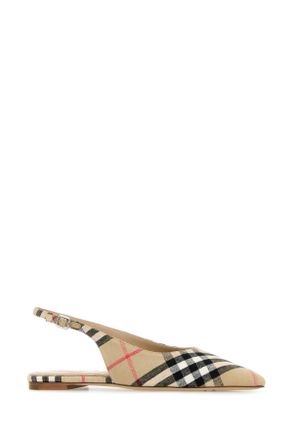 Burberry Womens Embroidered Fabric Ballerinas Sand Linen Elastane Ballerine Flat Shoes