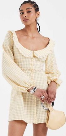 Asos Vestitino baby doll giallo a quadretti con colletto e godet