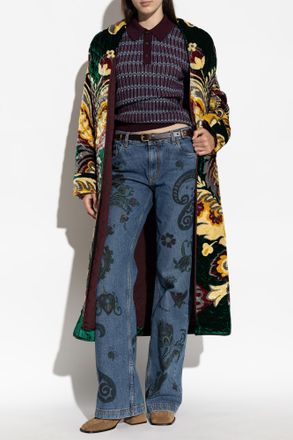 Etro Velvet Coat With Belt, Womens, Multicolour