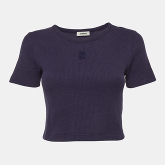 Sandro Blue Waffle Knit Crop Top