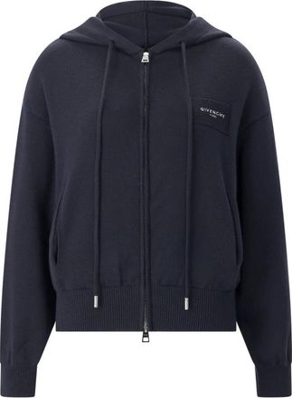 Givenchy Hooded Knit Cardigan - Dames - Vesten - Blauw - M - Wol - Truien & Vesten