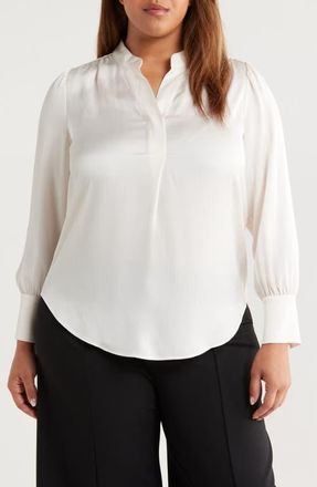 Anne Klein Textured Crepe Long Sleeve Top in White Dove at Nordstrom, Size 1X
