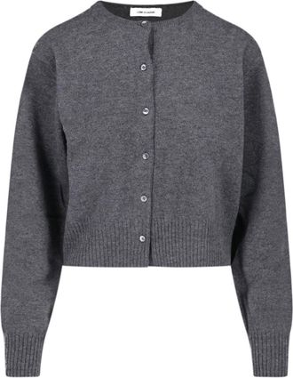 Low Classic Grey Cropped Round-Neck Wool Cardigan