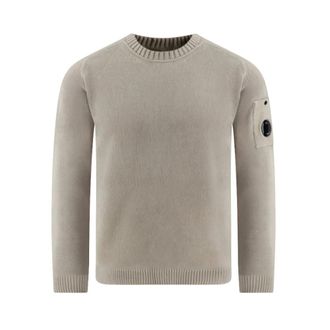 C.P. Company Round-neck Knitwear, male, Beige, Size: XL Cotton Chenille Crewneck Lens