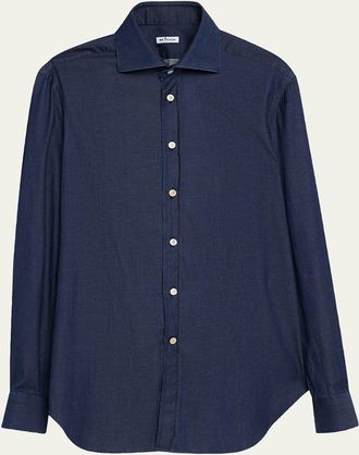 Kiton Mens Denim Wash Classic-Fit Sport Shirt