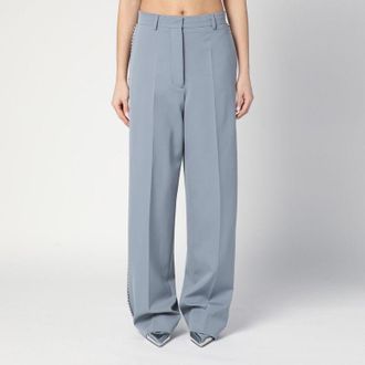 Stella McCartney Stella McCartney Womens Wide-leg Light Grey Falabella Pants With Chain - Blue Wool - Size EU 36 (Womens)