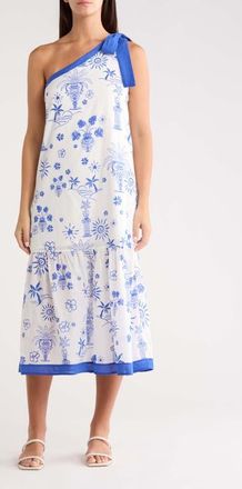 Sugarlips Alvina Tropics Nicol One-Shoulder Maxi Dress in Blue-White at Nordstrom, Size X-Large