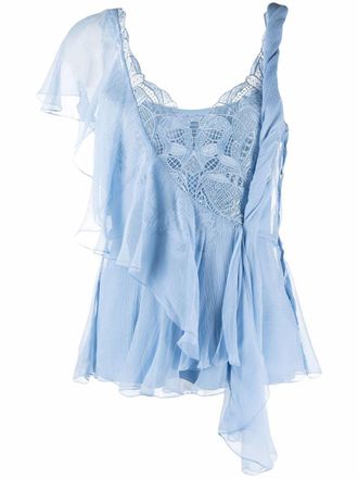 Alberta Ferretti ruched lace detail top - women - Polyamide/Silk/Spandex/Elastane/Silk/Acetate - 42 - Blue