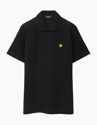 Versace Mens Medusa Embroidery Piquet Polo Black - Size: 38