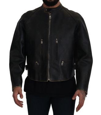 Dolce & Gabbana Zwart Leren Rits Bikerjas Heren Jacket
