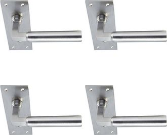 Loops 4x PAIR Round Bar Handle on Slim Lock Backplate 150 x 50mm Satin Nickel