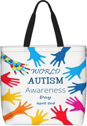 Generic Women Handbag World Autism Awareness Day Women Beach Bag Folding Girls Beach Travel Bags, For Holiday, Wedding, Christmas, Swim, Gym