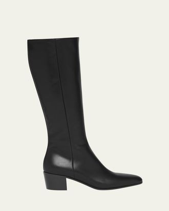 Gianvito Rossi Leather Block-Heel Knee Boots