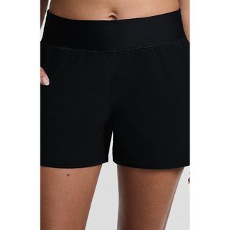 Lands End 3 Quick Dry Elastic Waist Board Shorts Swim Cover-up Shorts with Panty in Black at Nordstrom, Size 24W