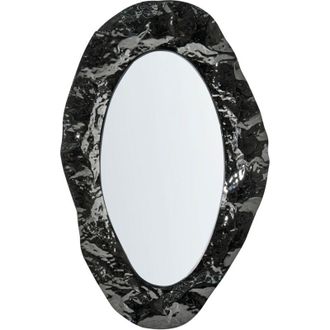 Beliani Espejo De Pared Decorativo Estilo Industrial Tradicional Marco De Acero Inoxidable Mdf Vidrio Negro Lognes