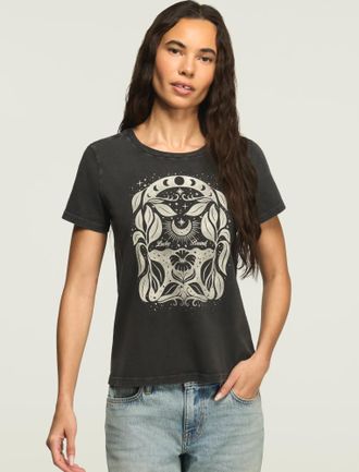 Lucky Brand Womens Embellished Moon Flower Classic Crew
