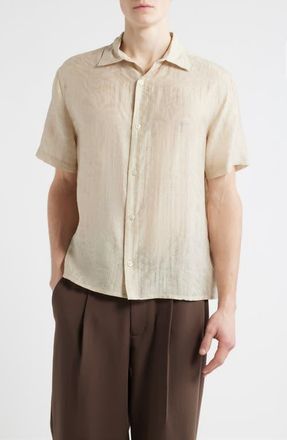 Open Edit Sunburst Jacquard Short Sleeve Button-Up Shirt in Beige Birch at Nordstrom, Size Xx-Large