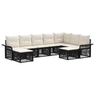 vidaXL Conjunto De Sof&aacute;s De Jard&iacute;n 9 Pcs Negro Y Blanco Crema Vidaxl