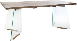 DKD Home Decor Mesa De Comedor - 180x90 Cm - Vidrio Y Madera - 8 Plazas - Marr&oacute;n