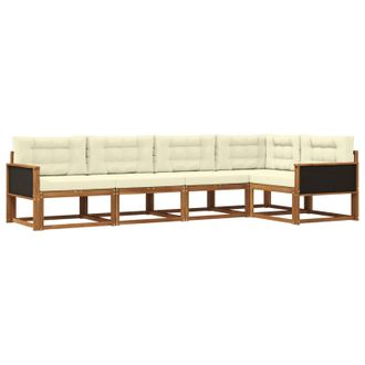 vidaXL Conjunto De Sof&aacute;s De Exterior 5 Pcs Natural Y Crema Vidaxl