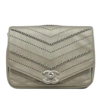 Chanel Pre-owned Vintage Quilted Flap Crossbody Bag - Dames - Pre-owned - Grijs - Maat: ONE Size Leer