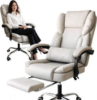 OEM Silla De Oficina Giratoria Skyline Con Reposapi&eacute;s - Piel Ecol&oacute;gica Color Crema Ko51k