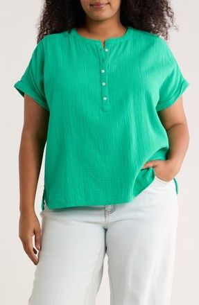 Caslon Cotton Gauze Popover Top in Green Ease at Nordstrom Rack, Size 3X