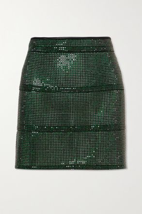 Fannie Schiavoni Rosa Crystal-embellished Satin Mini Skirt - Verde