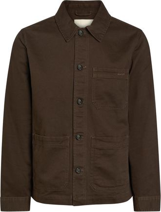 GANT Logo-embroidered Cotton-twill Overshirt - Brown - XL