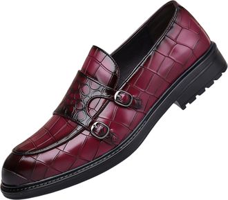 Generic Mens Loafers Casual Dress Slip On for Men Patent Leather Smoking Plaid Penny Loafes Tuexdo Wedding Mocasines Formal Business Prom Shoes (Wine red,11.5