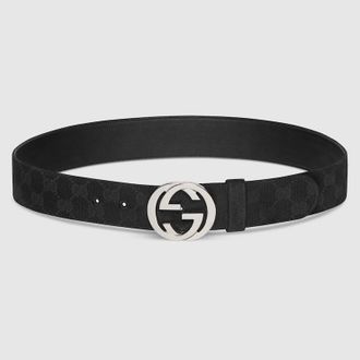Gucci Belt With Interlocking G Buckle, Size Gucci 100, Black, GG Canvas