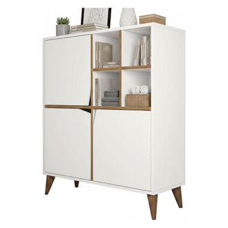 Dmora Aparador Londres, 3 Estantes, 3 Puertas, 8 Compartimentos, 100x30x115h Cm Blanco