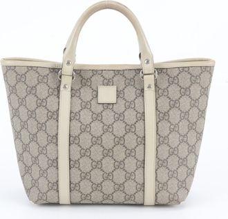 Gucci Beige Leather Coated Canvas Handbag Tote Bag (Pre-Owned)