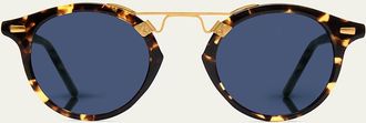 Krewe St. Louis Round Polarized Sunglasses, Blue/Brown Tortoise